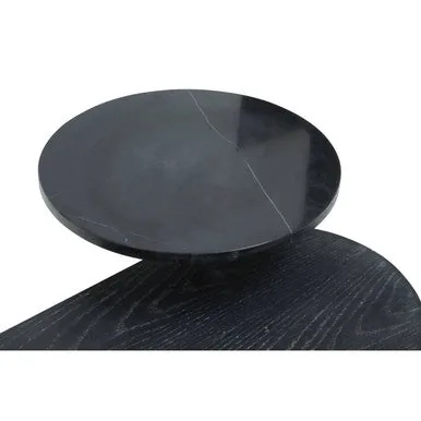 Gold Oak Veneer & Black Marble Top Coffee Table With Iron Legs, Serrano