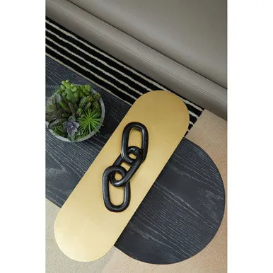 Gold Oak Veneer & Black Marble Top Coffee Table With Iron Legs, Serrano