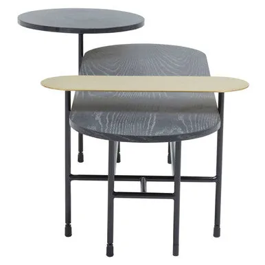 Gold Oak Veneer & Black Marble Top Coffee Table With Iron Legs, Serrano