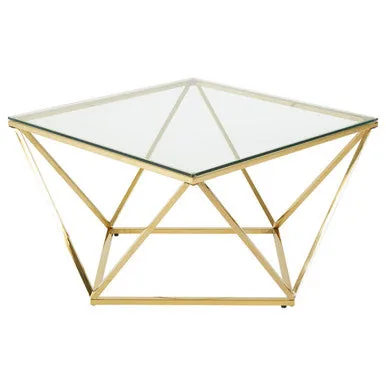 Gold Stainless Steel Twist Base Coffee Table With Tempered Glass Top, Allure
