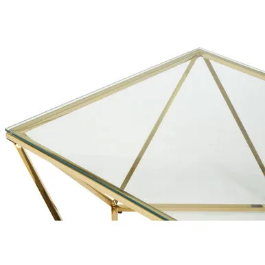 Gold Stainless Steel Twist Base Coffee Table With Tempered Glass Top, Allure