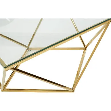 Gold Stainless Steel Twist Base Coffee Table With Tempered Glass Top, Allure