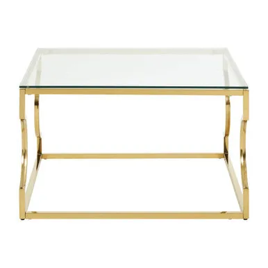 Gold Curved Frame Coffee Table With Clear Tempered Glass Top, Allure