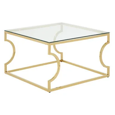 Gold Curved Frame Coffee Table With Clear Tempered Glass Top, Allure
