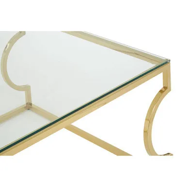 Gold Curved Frame Coffee Table With Clear Tempered Glass Top, Allure