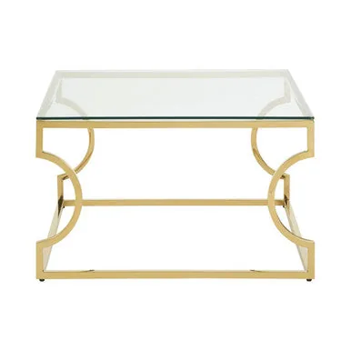 Gold Curved Frame Coffee Table With Clear Tempered Glass Top, Allure