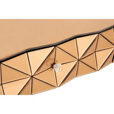 Gold Copper Geometric Coffee Table With Smoked Glass Top & Black Wood Legs, Soho