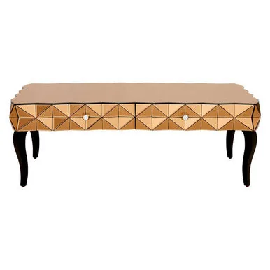 Gold Copper Geometric Coffee Table With Smoked Glass Top & Black Wood Legs, Soho
