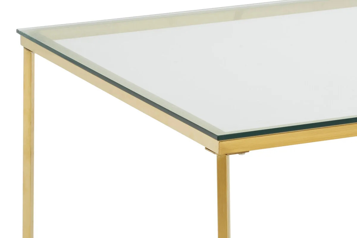 Gold Coffee Table With Intersecting Cross Base & Clear Glass Top, Allure
