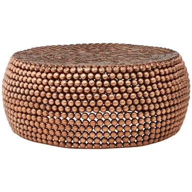 Gold Interlinked Beaded Iron Copper Coffee Table, Templar
