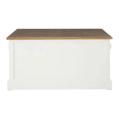 Fir Wood Veneer Top & White Wooden Square Coffee Table With 3 Drawers, Hardwick