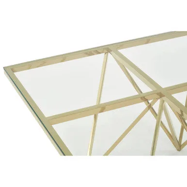 Gold Prismatic Square Coffee Table With Clear Glass Top & Pincer Style Legs, Allure