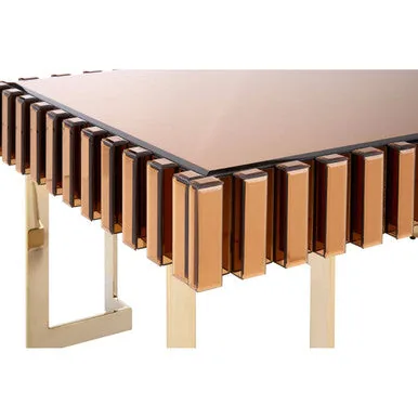 Mirrored Glass Top Coffee Table With Corrugated Sides & Gold Frame, Rivoli