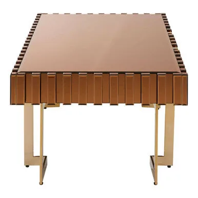 Mirrored Glass Top Coffee Table With Corrugated Sides & Gold Frame, Rivoli