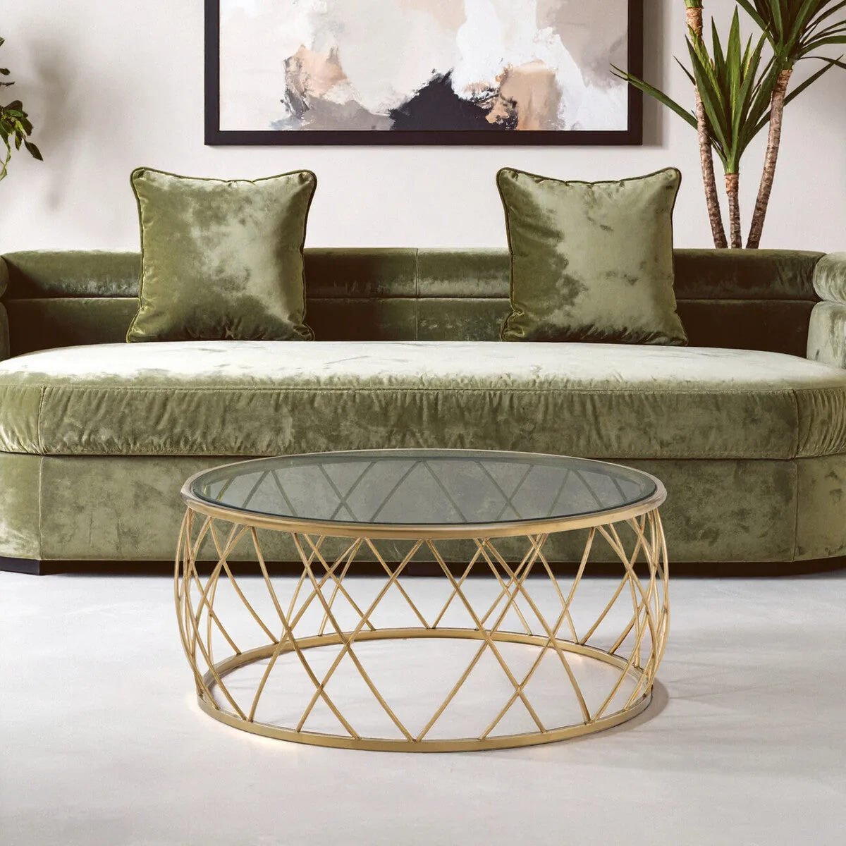 Gold Base Round Coffee Table With Clear Glass Top, Ackley