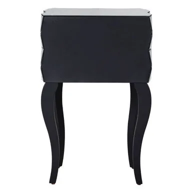 Silver Smoked 3D Geometric Glass Front 2-Drawer Bedside Table With Cut Glass Handles & Cabriole Legs, Soho