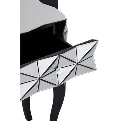 Silver Smoked 3D Geometric Glass Front 2-Drawer Bedside Table With Cut Glass Handles & Cabriole Legs, Soho