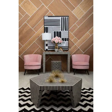 Black & White Striped Bone Inlay Hexagon Coffee Table, Fusion