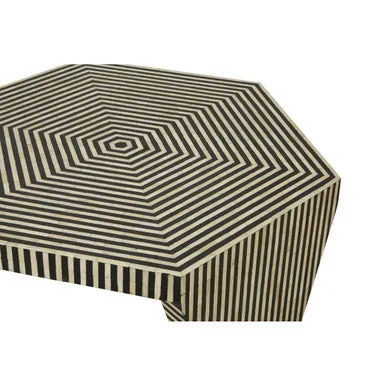 Black & White Striped Bone Inlay Hexagon Coffee Table, Fusion