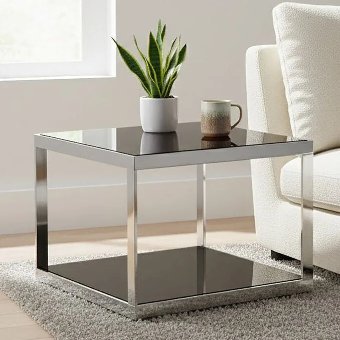 Ackley Silver Square Coffee Table With Black Glass