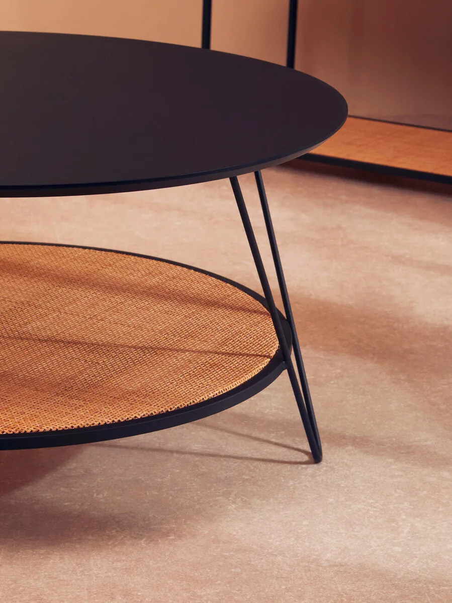 Black Wood Top Coffee Table With Metal Hairpin Legs, Depok