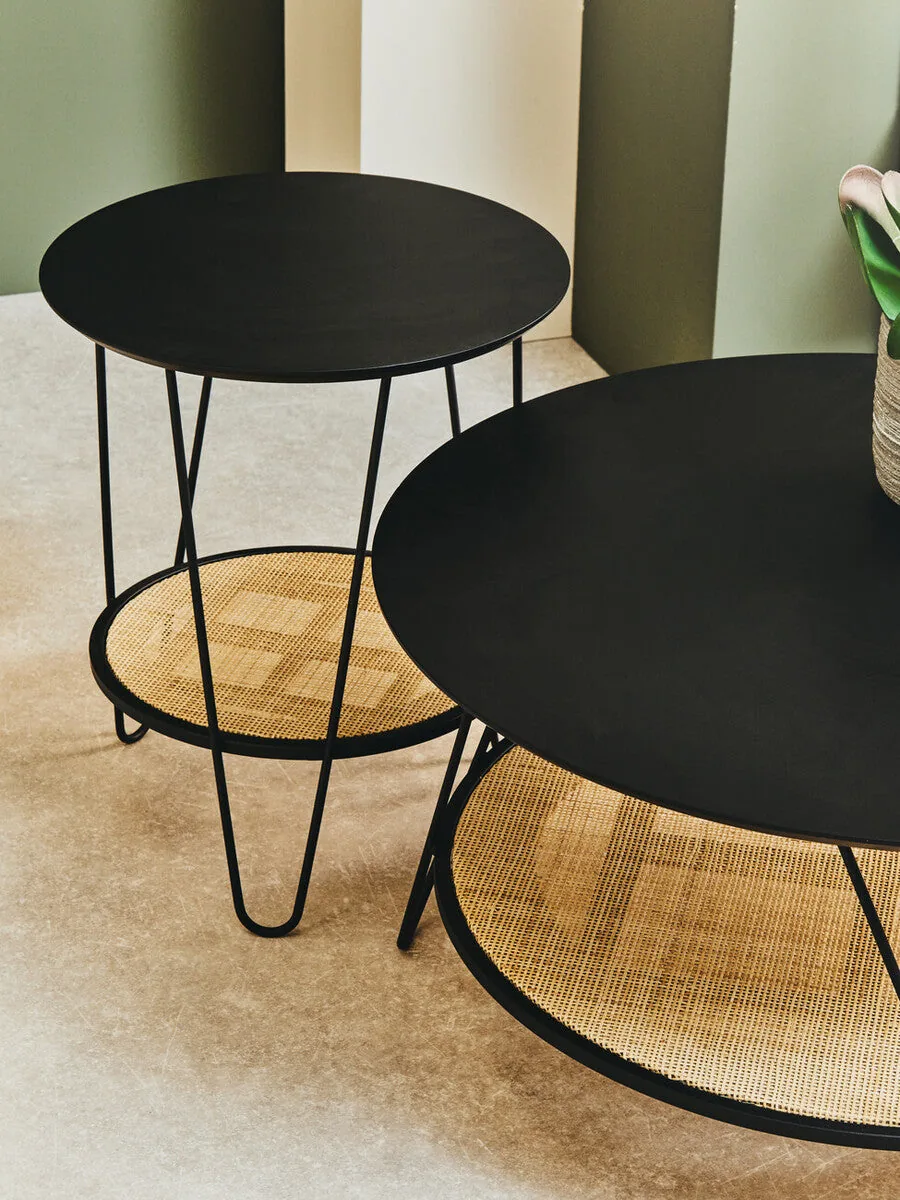 Black Wood Top Coffee Table With Metal Hairpin Legs, Depok