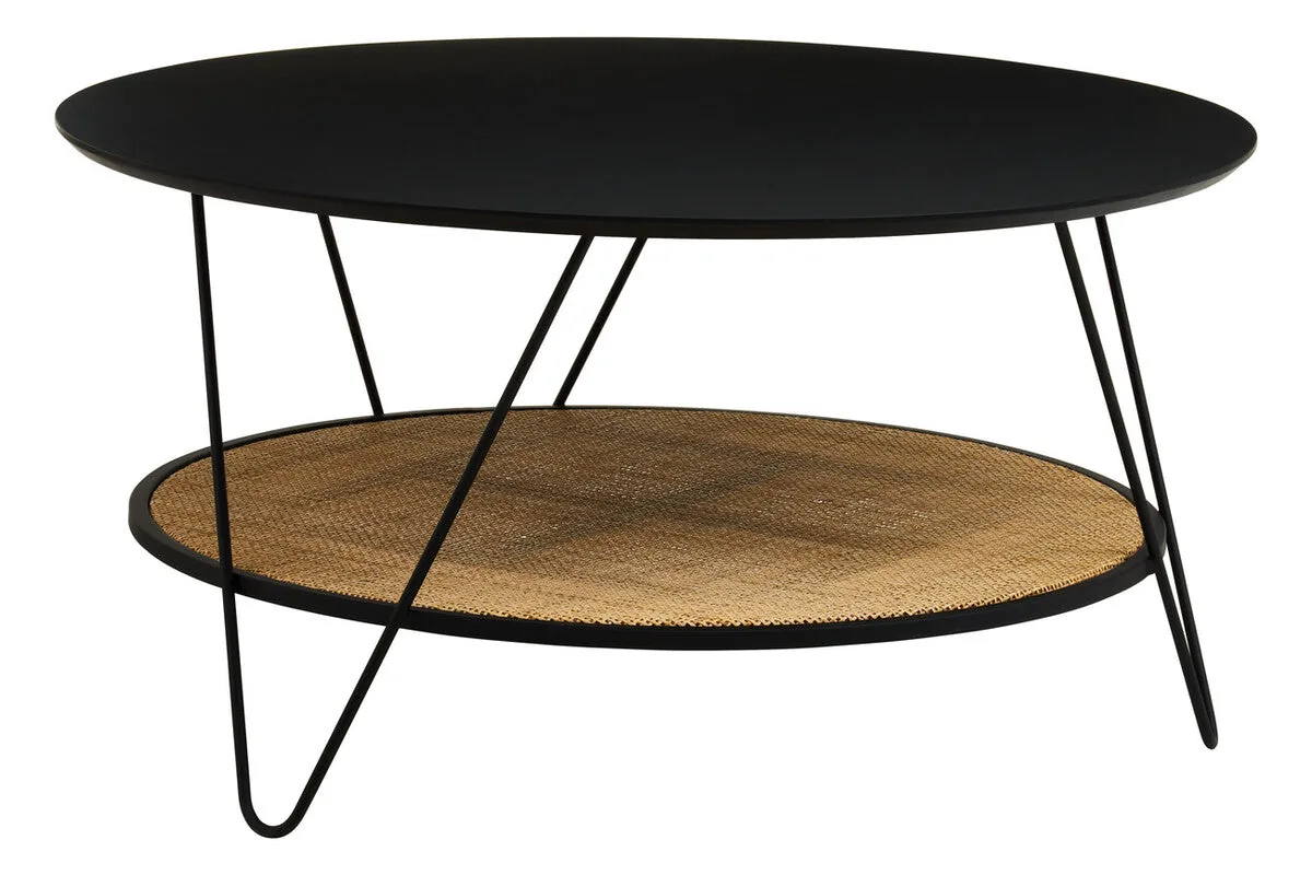 Black Wood Top Coffee Table With Metal Hairpin Legs, Depok