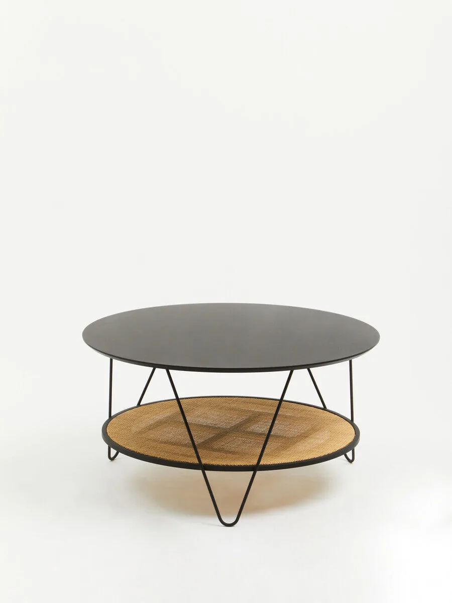 Black Wood Top Coffee Table With Metal Hairpin Legs, Depok