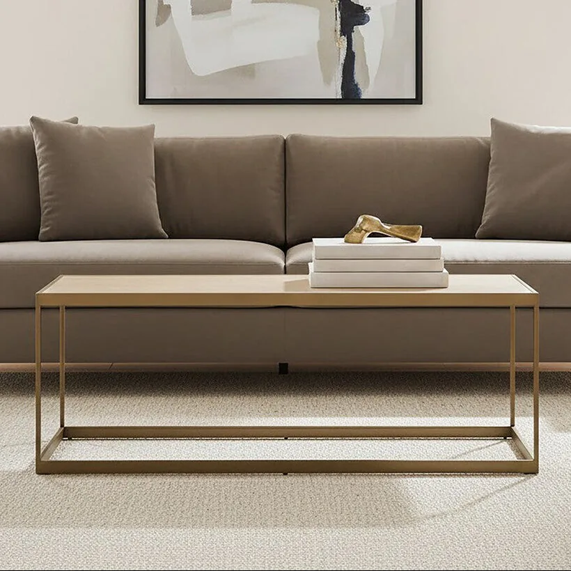Brown Oak Veneer Top & Brushed Brass Frame Coffee Table, Grenoble