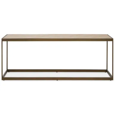 Brown Oak Veneer Top & Brushed Brass Frame Coffee Table, Grenoble