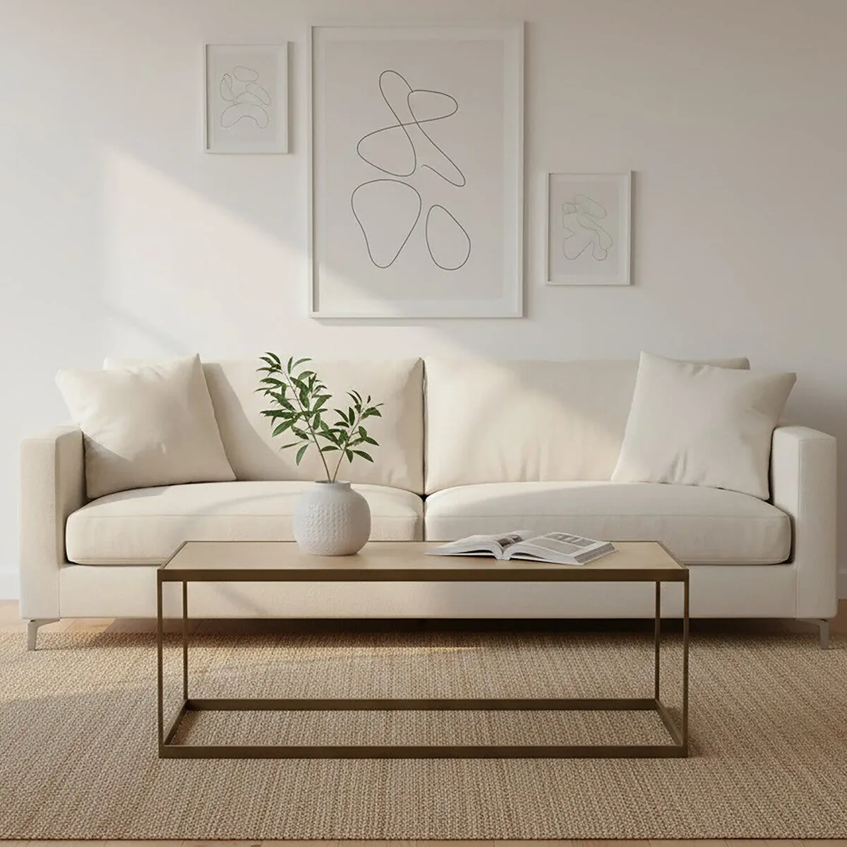 Brown Oak Veneer Top & Brushed Brass Frame Coffee Table, Grenoble