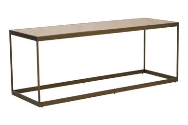 Brown Oak Veneer Top & Brushed Brass Frame Coffee Table, Grenoble