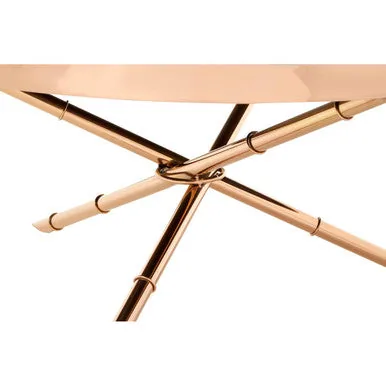 Black Glass Top Round Coffee Table With Rose Gold Iron Legs Ring Detail, Alvaro