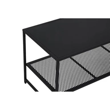 Black Powder Coated Metal Coffee Table With Open Storage Mesh Shelf, Acero