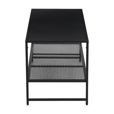 Black Powder Coated Metal Coffee Table With Open Storage Mesh Shelf, Acero