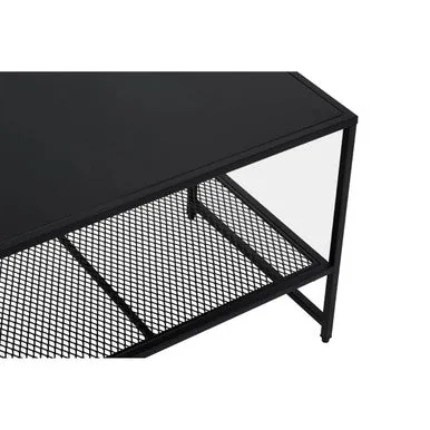 Black Powder Coated Metal Coffee Table With Open Storage Mesh Shelf, Acero