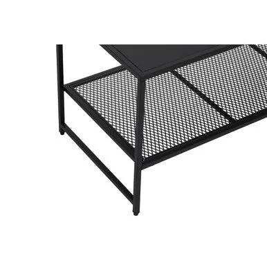 Black Powder Coated Metal Coffee Table With Open Storage Mesh Shelf, Acero
