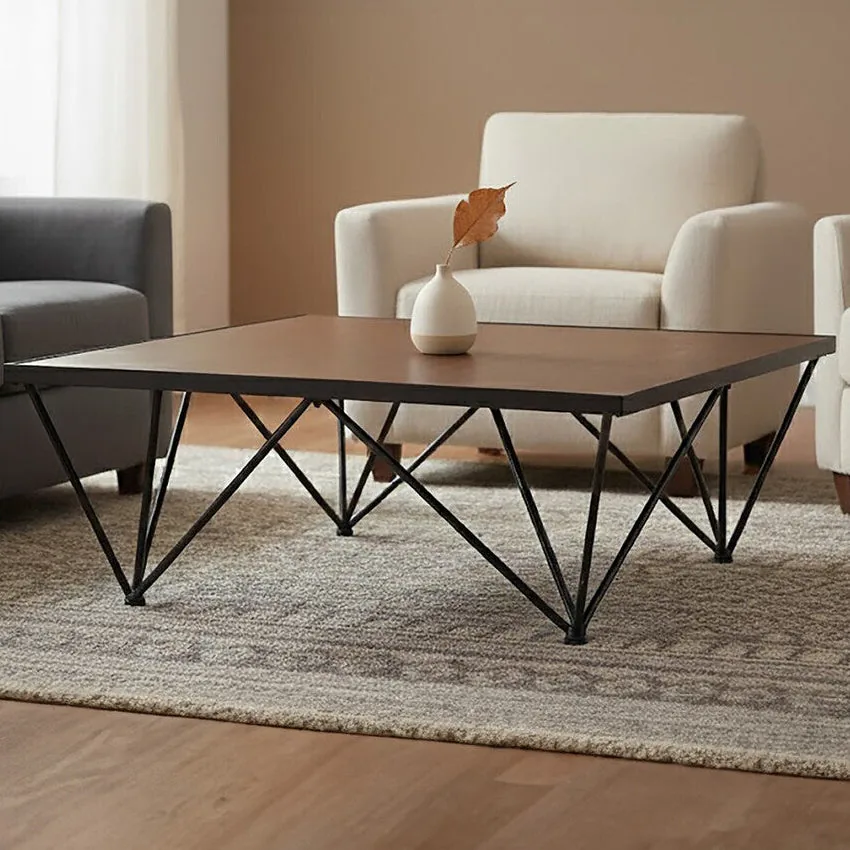 Brown Wood Top & Iron Base Square Coffee Table, New Foundry