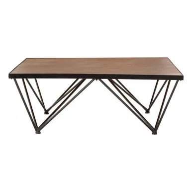 Brown Wood Top & Iron Base Square Coffee Table, New Foundry