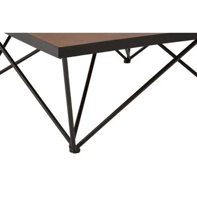 Brown Wood Top & Iron Base Square Coffee Table, New Foundry