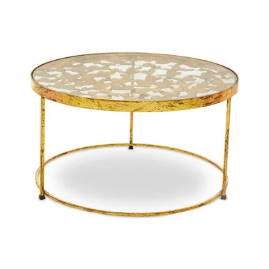 Butterfly Design Clear Glass Top Coffee Table With Gold Wireframe Base, Rabia