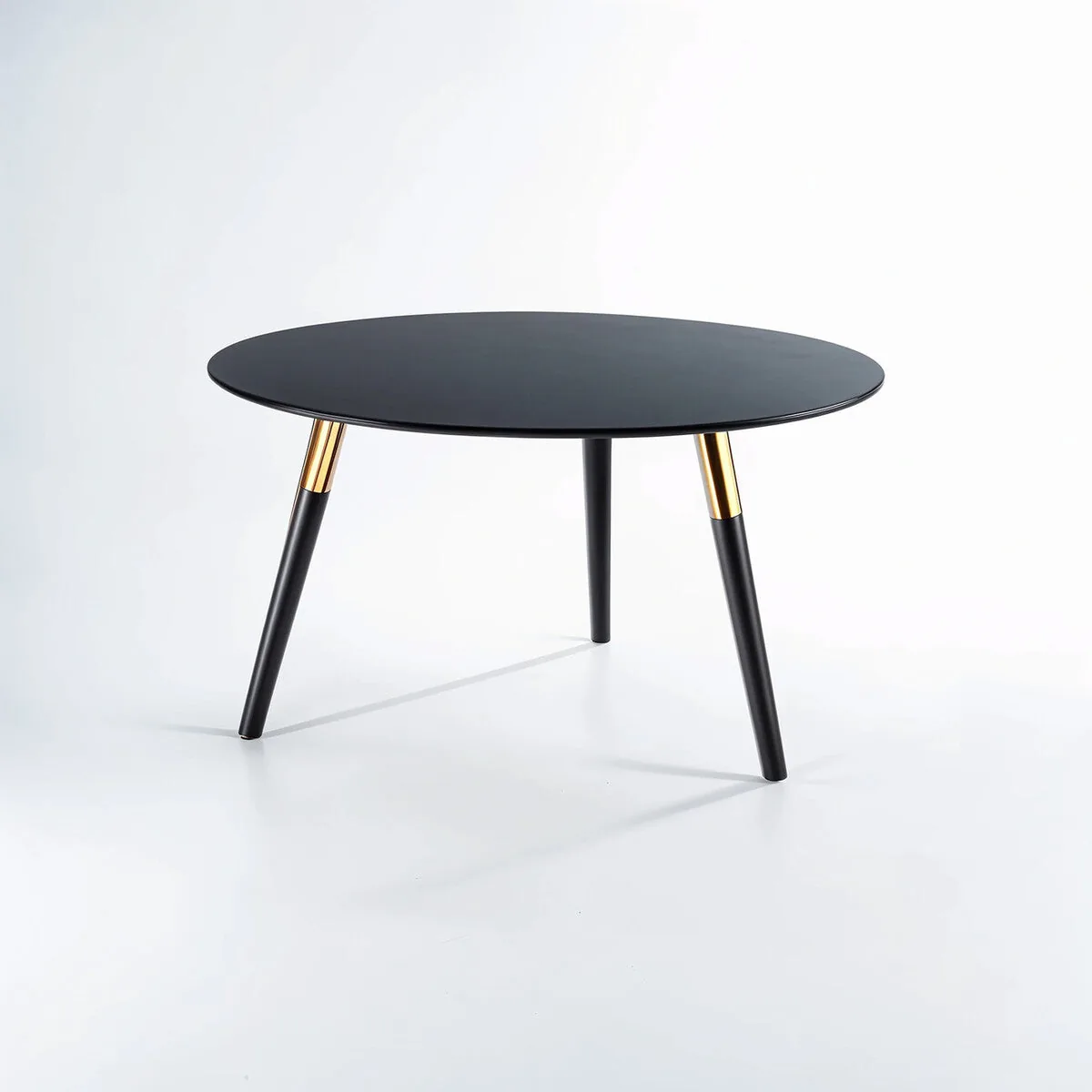 Black Oak Veneer Wooden Top Coffee Table With Gold Trim & Angled Legs, Nostra