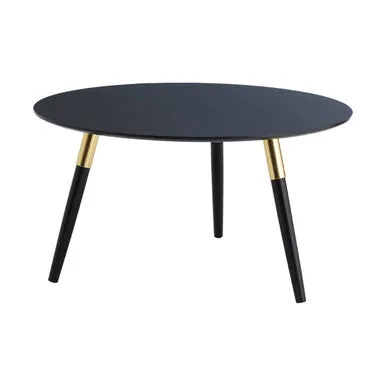 Black Oak Veneer Wooden Top Coffee Table With Gold Trim & Angled Legs, Nostra