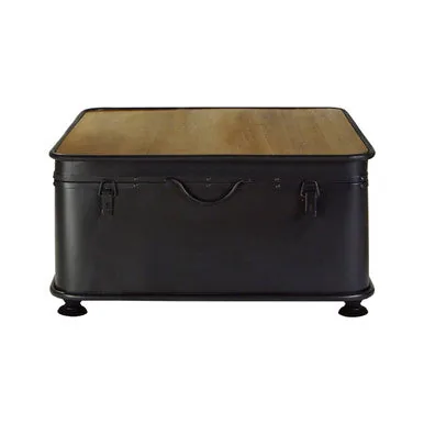 Black Wood & Iron Coffee Table With Hinged Top, New Foundry
