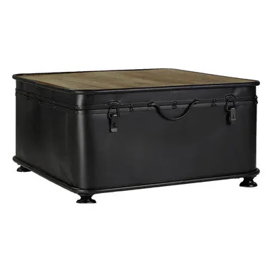 Black Wood & Iron Coffee Table With Hinged Top, New Foundry