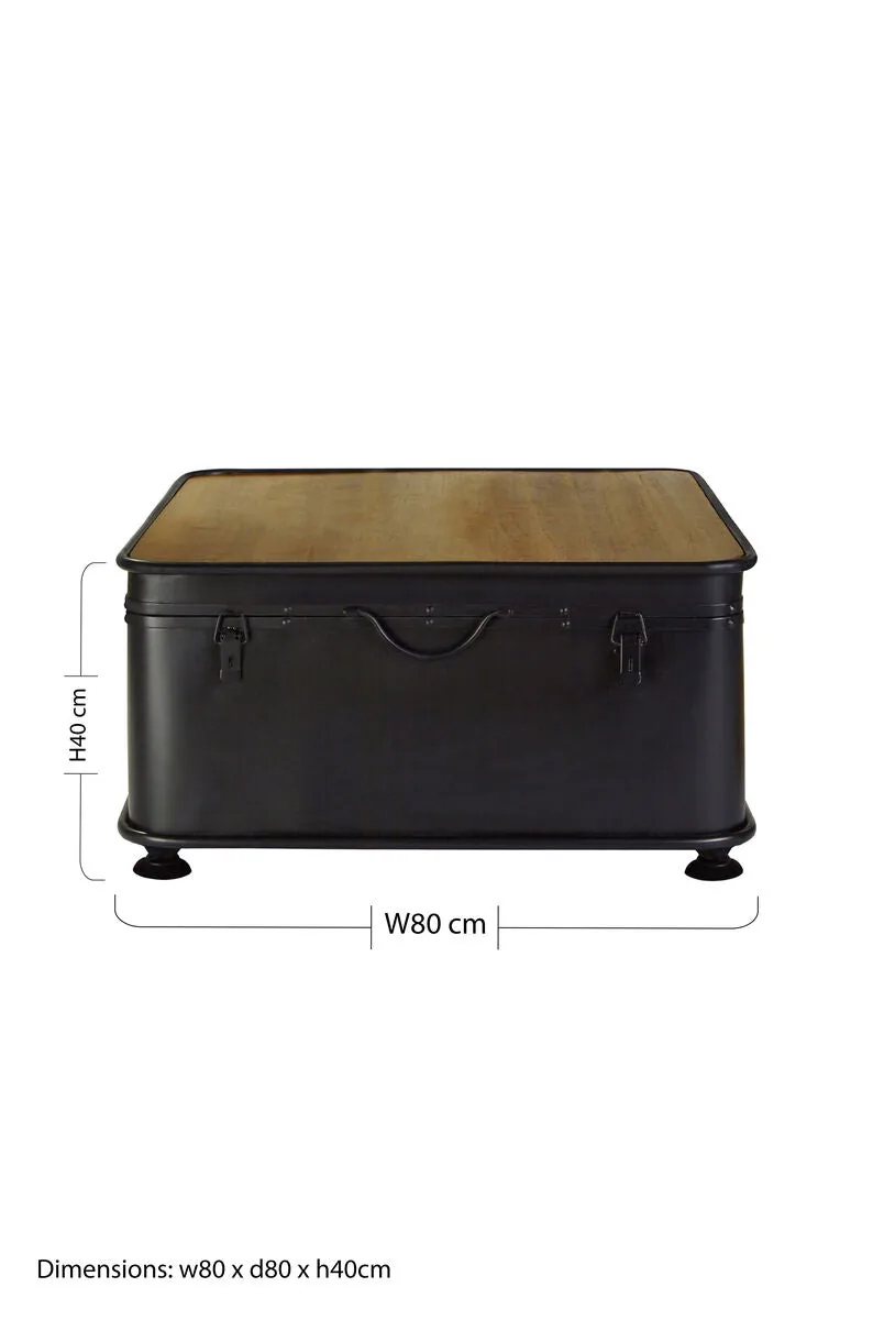 Black Wood & Iron Coffee Table With Hinged Top, New Foundry