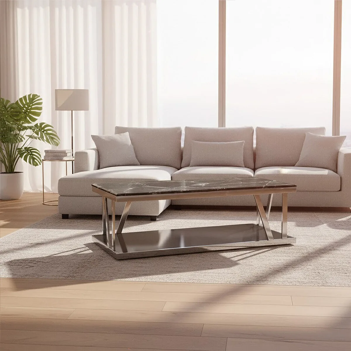 Ackley Silver Coffee Table With Marble Top