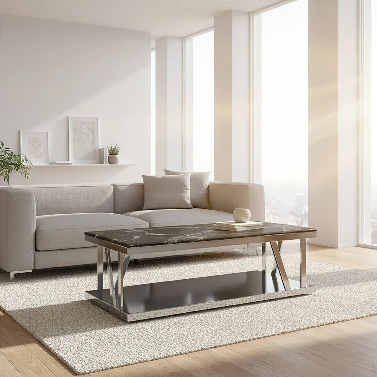 Ackley Silver Coffee Table With Marble Top