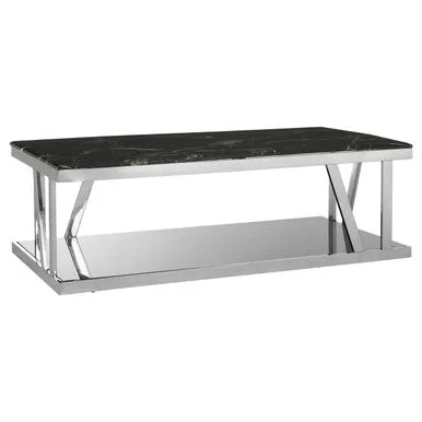Ackley Silver Coffee Table With Marble Top