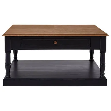 Black & Natural Wooden Coffee Table With 1 Slim Storage Drawer, Loire
